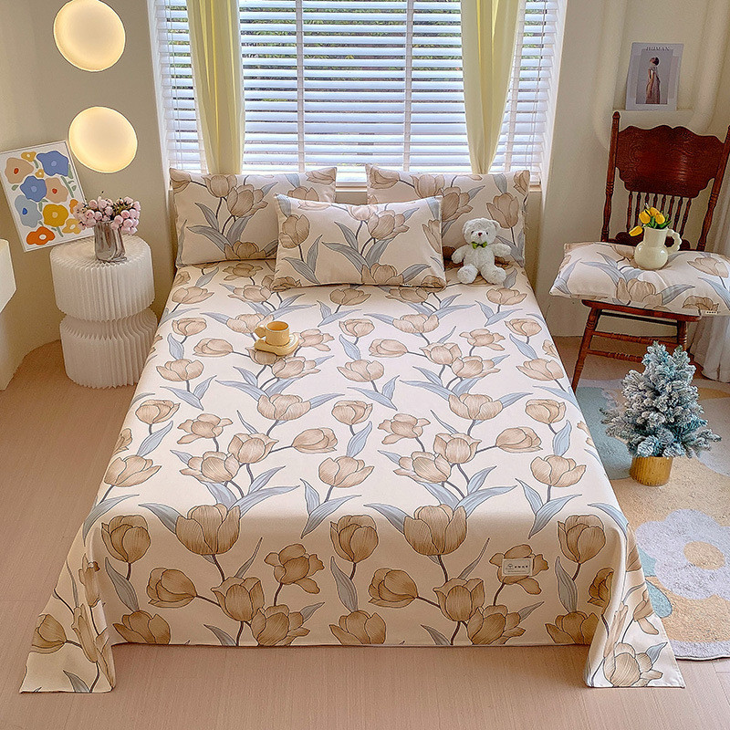 新款莱克家纺2024可老粗布床单原棉活性印染床单三件套批发