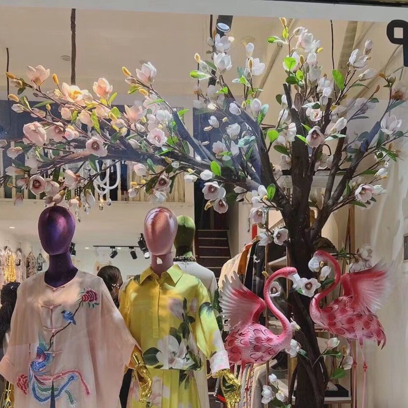 仿真玉兰花树假花假树大型落地花艺橱窗装饰仿真植物室内客厅摆件