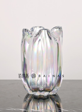 轻奢现代炫彩透明玻璃花瓶客厅样板间售楼处插花餐桌玄关饰品摆件