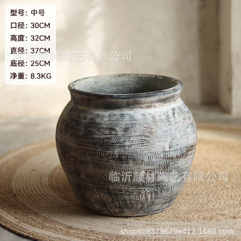 灰色艺术酒店复古大花盆龙舌兰蓝楹花室内客厅绿植盆水泥花盆装饰