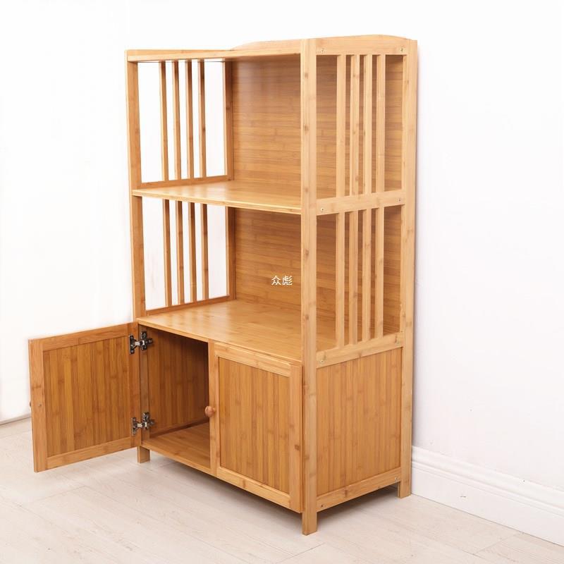 热销楠竹带门微波炉烤箱架落地多层储物柜碗实木收纳架厨房置物茶