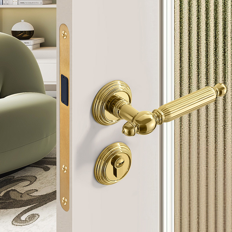 全屋设计法式复古装修室内木门分体机械门锁金色轻奢卧室门锁批发