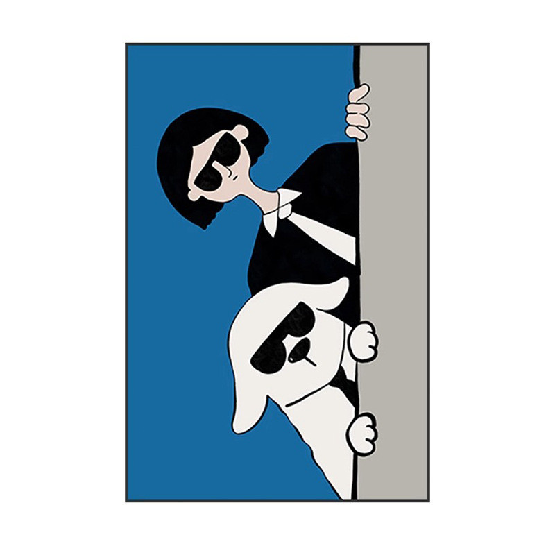 现代客厅玄关装饰画蓝色小众卡通抽象人物动物背景墙壁画竖版挂画