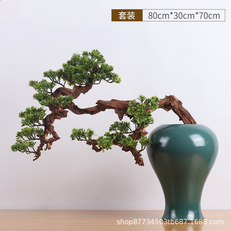 新中式软装仿真盆栽禅意酒店客厅玄关饰品盆景大型迎客松枯树摆件
