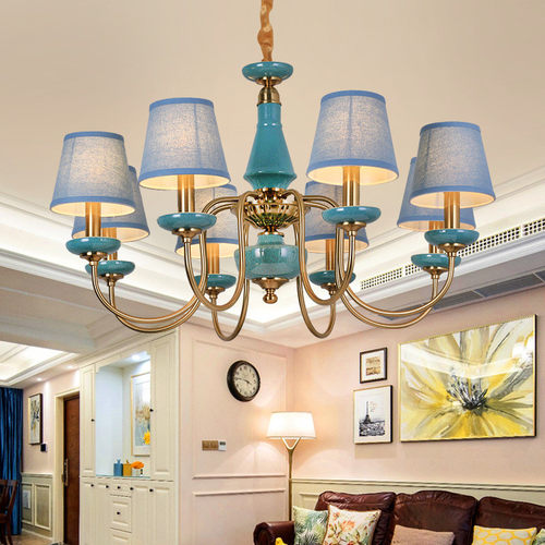 热销美式复古客厅吊灯陶瓷田园乡村卧室餐厅绿色复古中山灯具