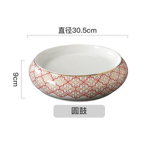 中餐厅陶瓷圆鼓明档盘会所熟食展示盘酒店特色高级感意境摆盘托盘