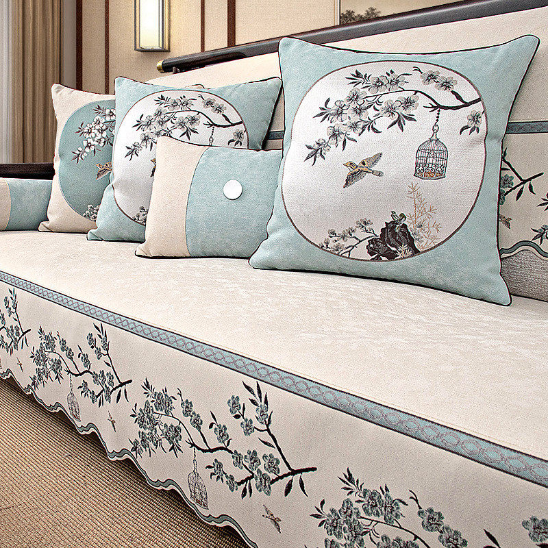 新中式座垫防滑高档坐垫盖布中国风实木沙发套罩沙发垫四季通用巾