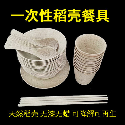 稻壳餐具一次性碗勺子筷子碟子杯子套装可降解餐具一次性套装