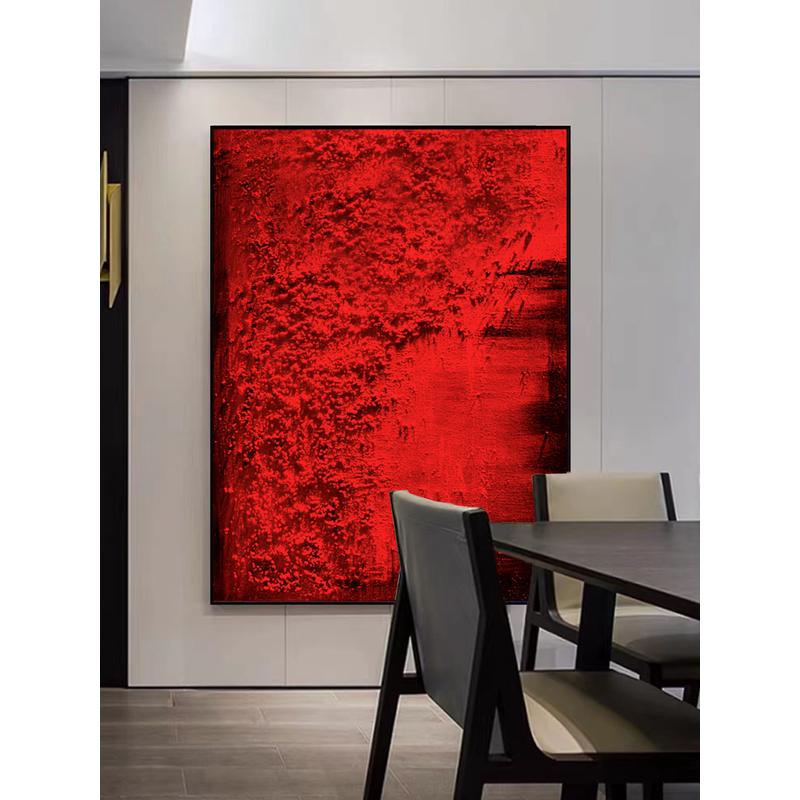 红色抽象肌理油画玄关客厅现代装饰画过道背景挂画丙烯手绘立体画图片