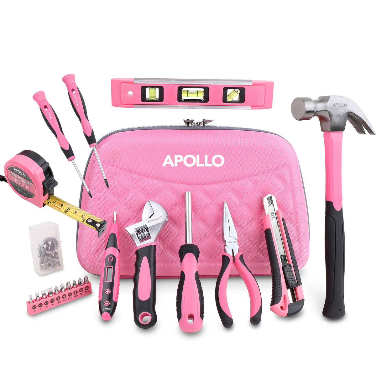 Apollo 21件套粉色女士工具包 DIY家居维修和装饰工具包组套