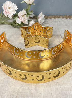 中东月亮节日金属镂空餐桌装饰托盘摆件星月铁艺托盘电镀喷漆