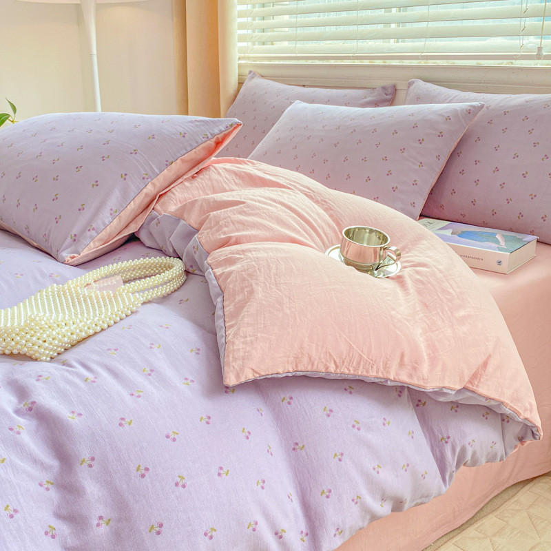 床笠纱水洗棉床上四件套单被套150×200×230学生宿舍三件套双层4