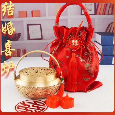 龙凤呈祥手炉香炉结婚用的家用室内黄铜新娘陪嫁妆喜炉火旺夫炉