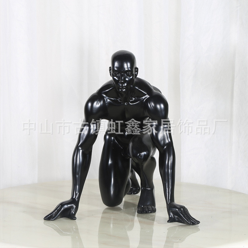 现代简直样板房软装人物黑色饰品摆件运动雕塑软装摆设起跑运动