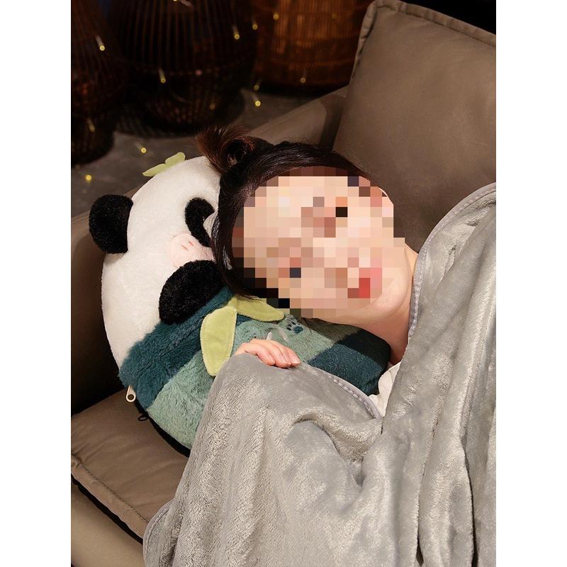 熊猫抱枕被子两用女生车载车内靠枕二合一毯子办公室午睡靠垫枕头