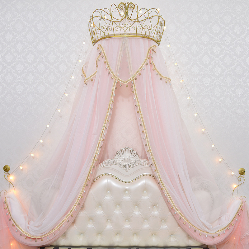 5zw欧式公主床头装饰床幔纱帘床帘帷幔吊顶纱幔蚊帐儿童房珠帘幔