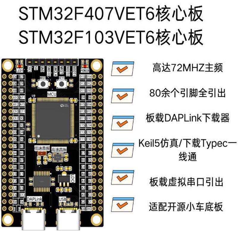 STM32电赛开发板 核心板 板载daplink下载器 一键仿真 F103 F407