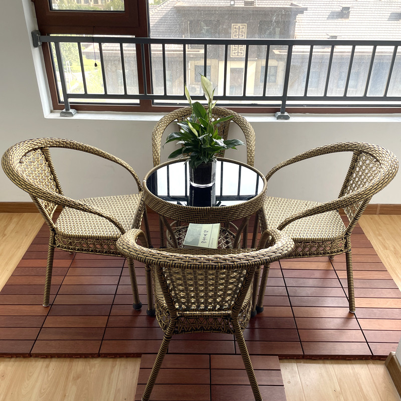 hf2x藤椅三件套茶桌阳台小桌椅户外庭院露天休闲藤编椅子茶几组合