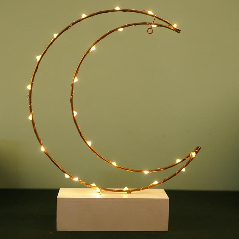 北欧ins少女心底氛围小夜灯客厅卧室床头铁艺木创意月亮灯铺梦网