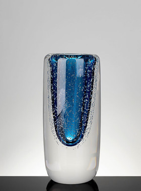 高级富贵竹蓝色银河水晶玻璃花瓶摆件客厅餐桌轻奢水养插花花器