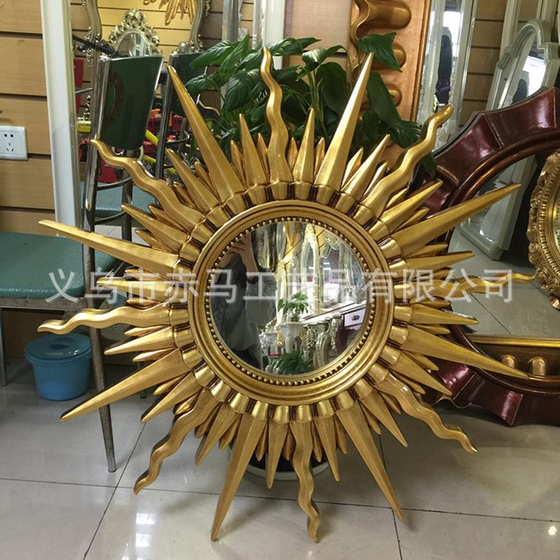 2024欧式形镜太阳挂浴室镜复古玄关装饰镜别墅圆形玄关镜浴室镜子