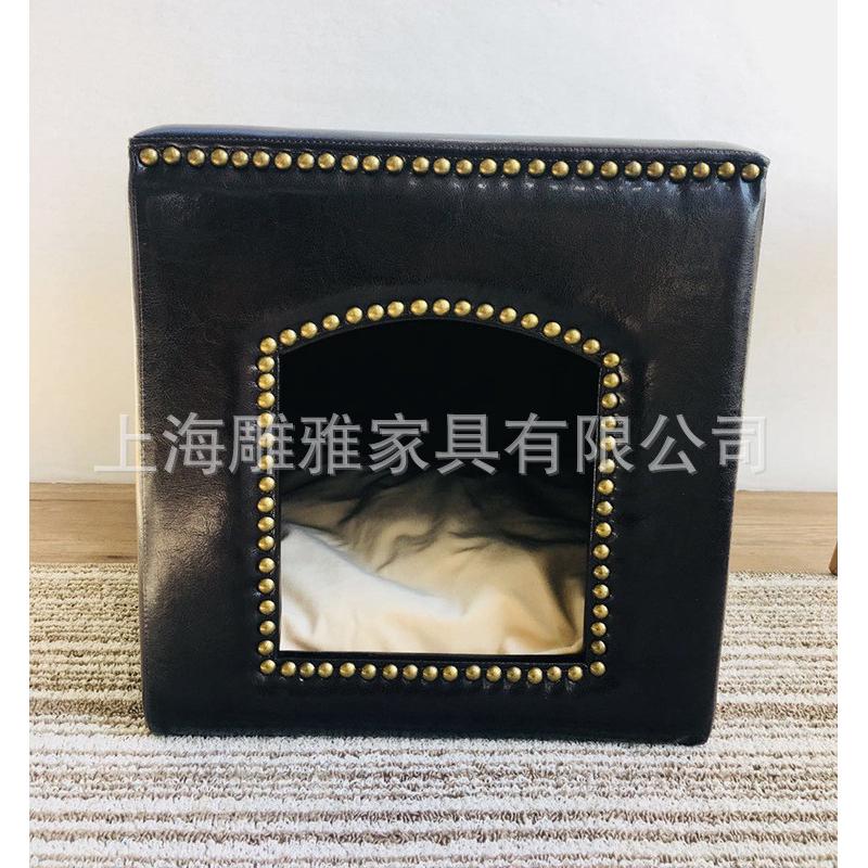 雕雅厂家直销创意狗窝猫窝宠物窝实木脚蹬pu皮狗窝凳窝收纳凳两用