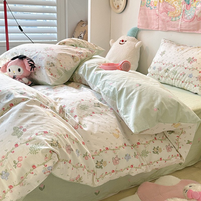 批发少女心小清新儿童公主棉四件套ins卡通风棉斜纹4件套床品