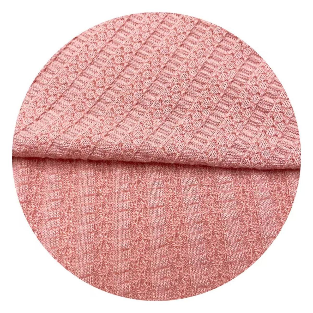 340g网格粗针提花螺纹针织布针织弹力透气抽条罗纹坑条涤纶面料