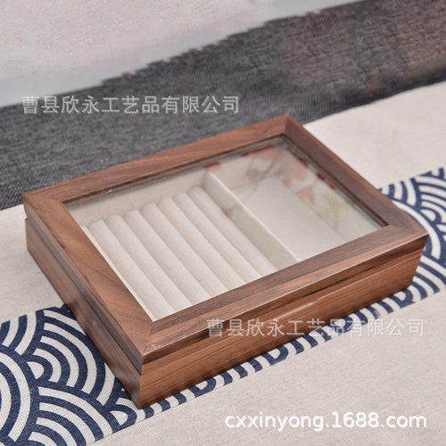 木质首饰收纳木盒盒子翻盖首饰珠宝收纳盒家用整理木盒翻盖木质