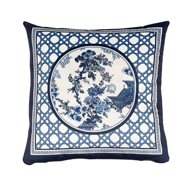 满座法式蓝多功能抱枕被二合一中式客厅高级感两用靠枕毯子青花瓷