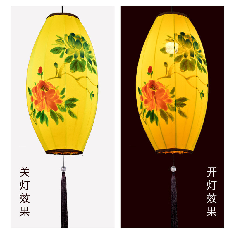 酒店新中式吊灯火锅店茶楼灯笼橄榄古典灯具中国风仿古手绘红灯笼