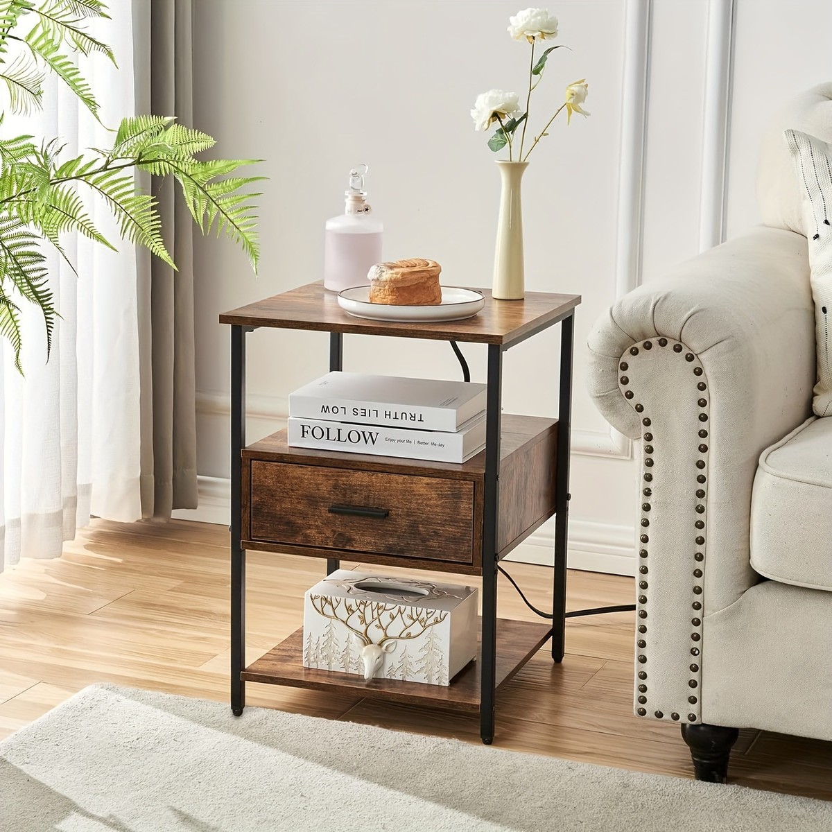 热销边柜轻奢床头柜简约现代有线充电多功能床跨境床头柜小桌子小