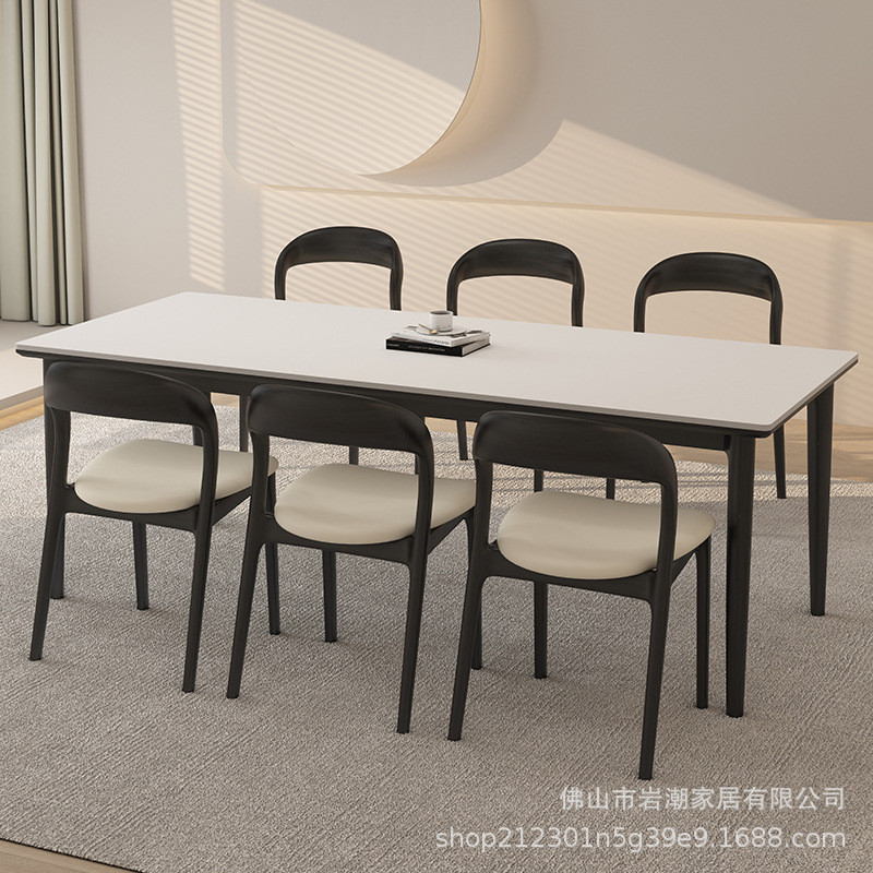 热销意式极简岩板实木餐桌白蜡木饭桌长方形小户型现代简约餐桌椅