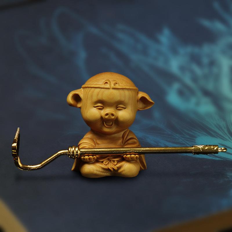 厂家批发黄杨木雕生肖猪手把件工艺品猪车摆件茶宠猪八戒