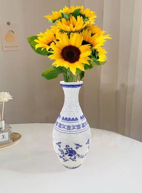 轻奢高级感花瓶拼图插花陶瓷客厅摆件青花瓷青花新中式装饰品热销