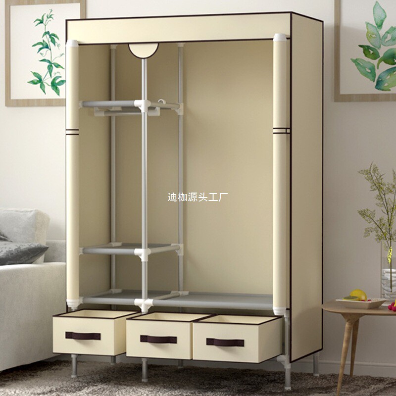 简易衣柜现代简约布艺衣柜钢管加粗加固经济型出租房用收纳挂衣柜