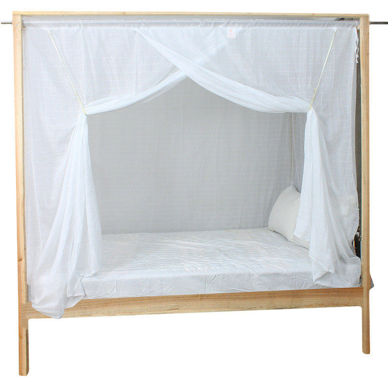 棉纱蚊帐双线加密加厚老式款传统单门防尘穿学生宿舍绑绳竹杆家用