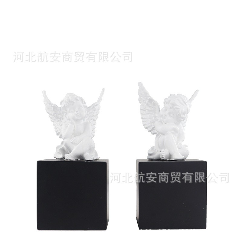 现代简约创意大理石树脂小天使摆件样板房售楼处桌面软装饰品