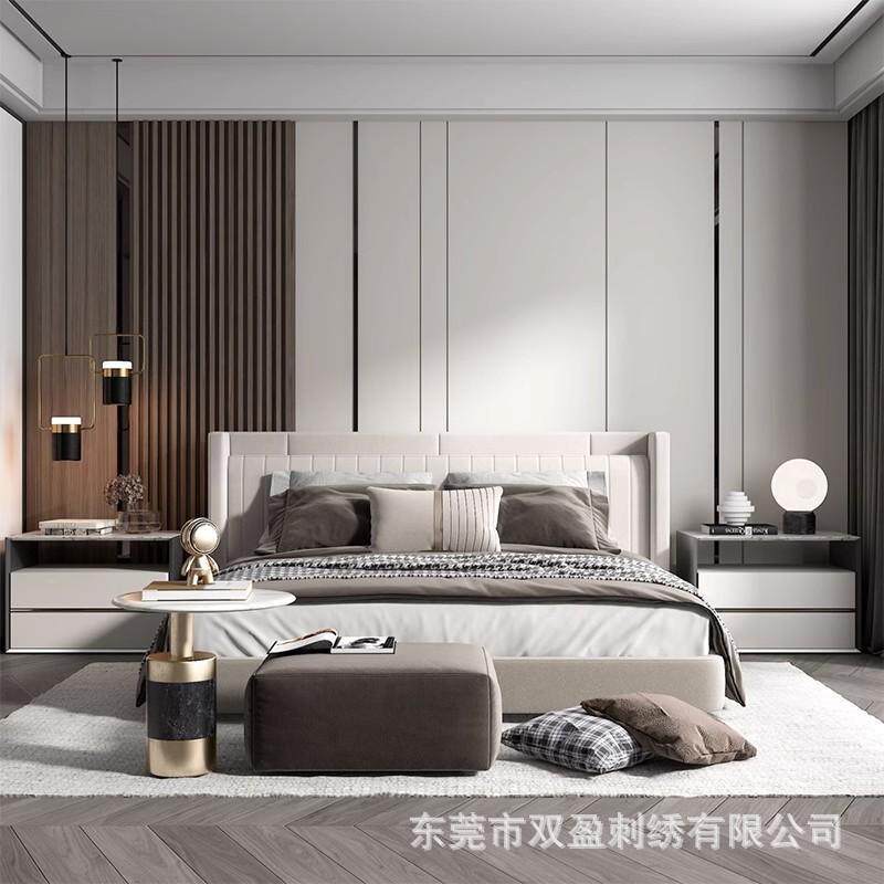 现代硬包背景墙轻奢客厅沙发电视主卧室格栅床头木饰面软包板