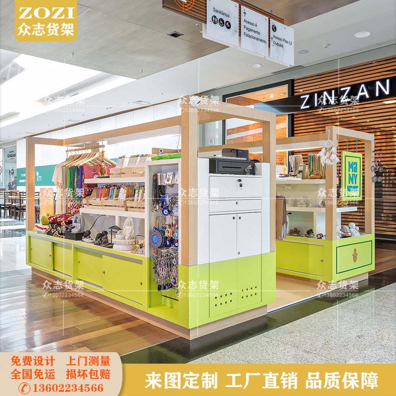 商场银饰环岛展柜首饰耳环展示柜饰品柜台杂货店造型实木框架设计
