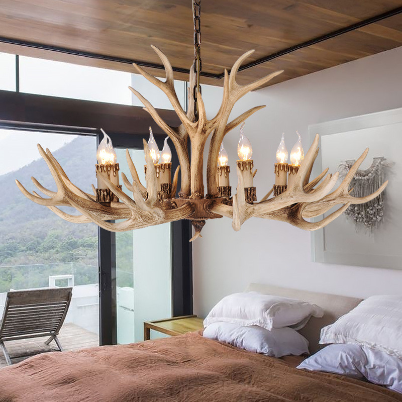 鹿角酒店树脂美式乡村餐厅吊灯led灯吊灯大堂三层工程灯具灯饰