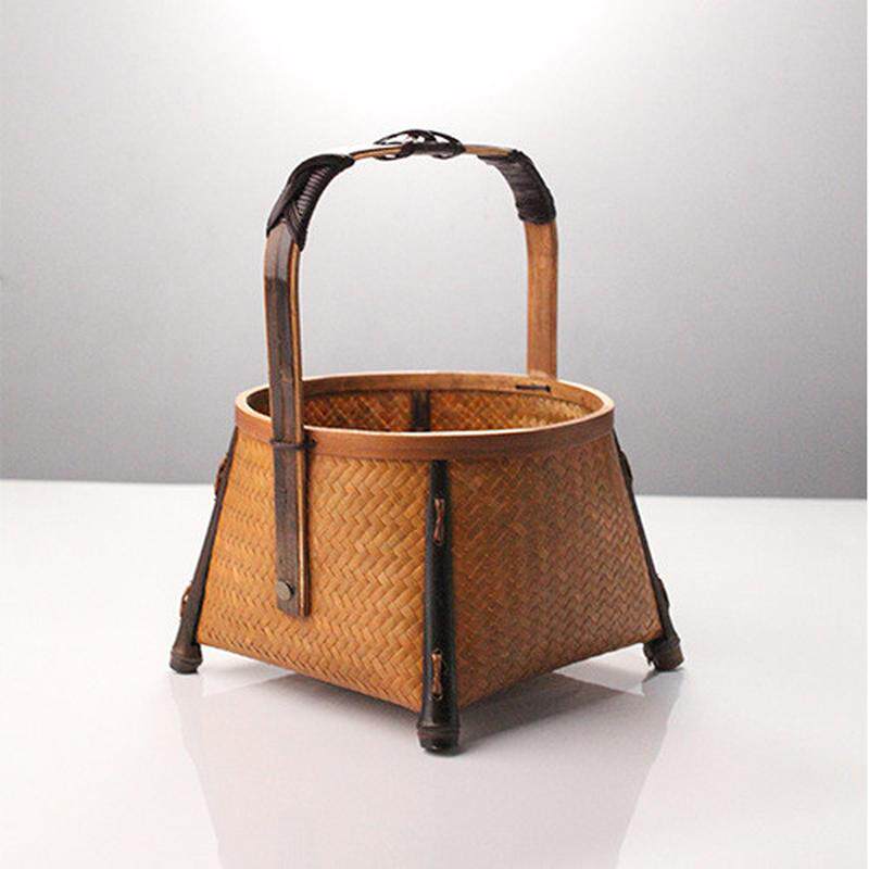 热销手工收纳篮镶紫竹把手圆形带脚提篮水果点心篮茶具竹编,特色手工艺,竹编/竹雕,淘宝优惠券,粉丝福利购,淘宝优惠卷