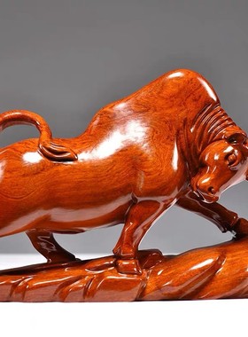 黑檀木雕牛摆件华尔街红木牛家饰办公室实木雕刻生肖工艺品送礼品