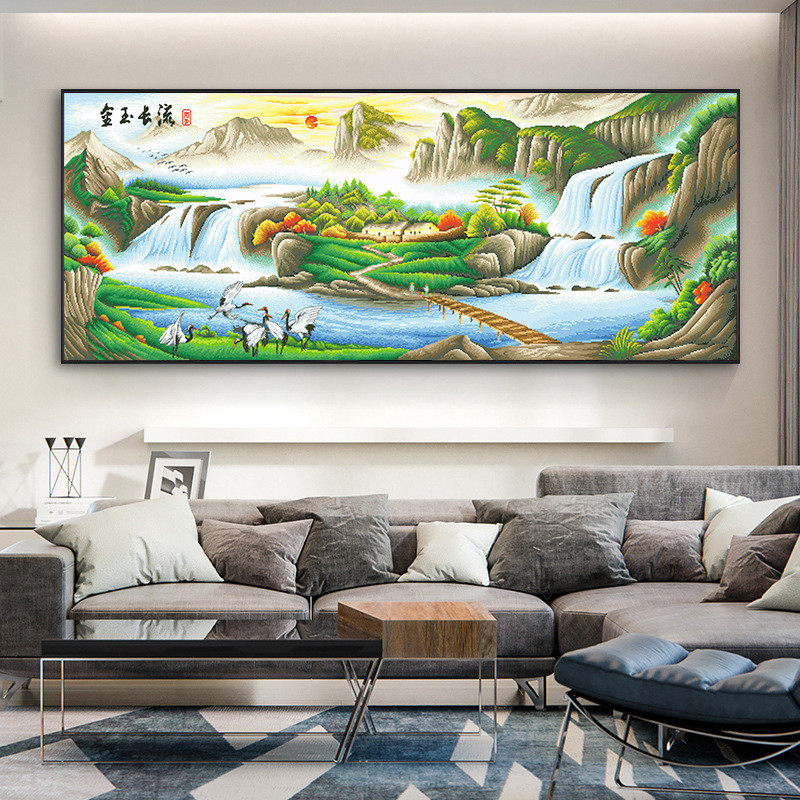 金玉长流十字绣2024新款线绣客厅大幅高端风景山水画名画自己刺绣,居家布艺,十字绣套件,淘宝优惠券,粉丝福利购,淘宝优惠卷