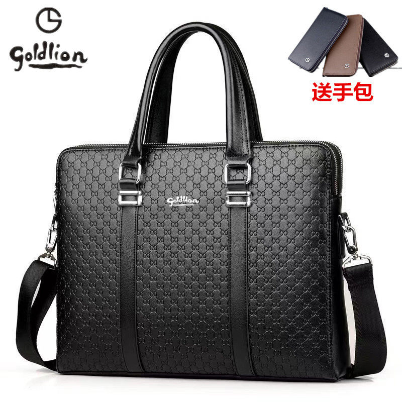 新款男包手提包时尚男士包包商务公文包牛皮压花真皮单肩斜挎新款