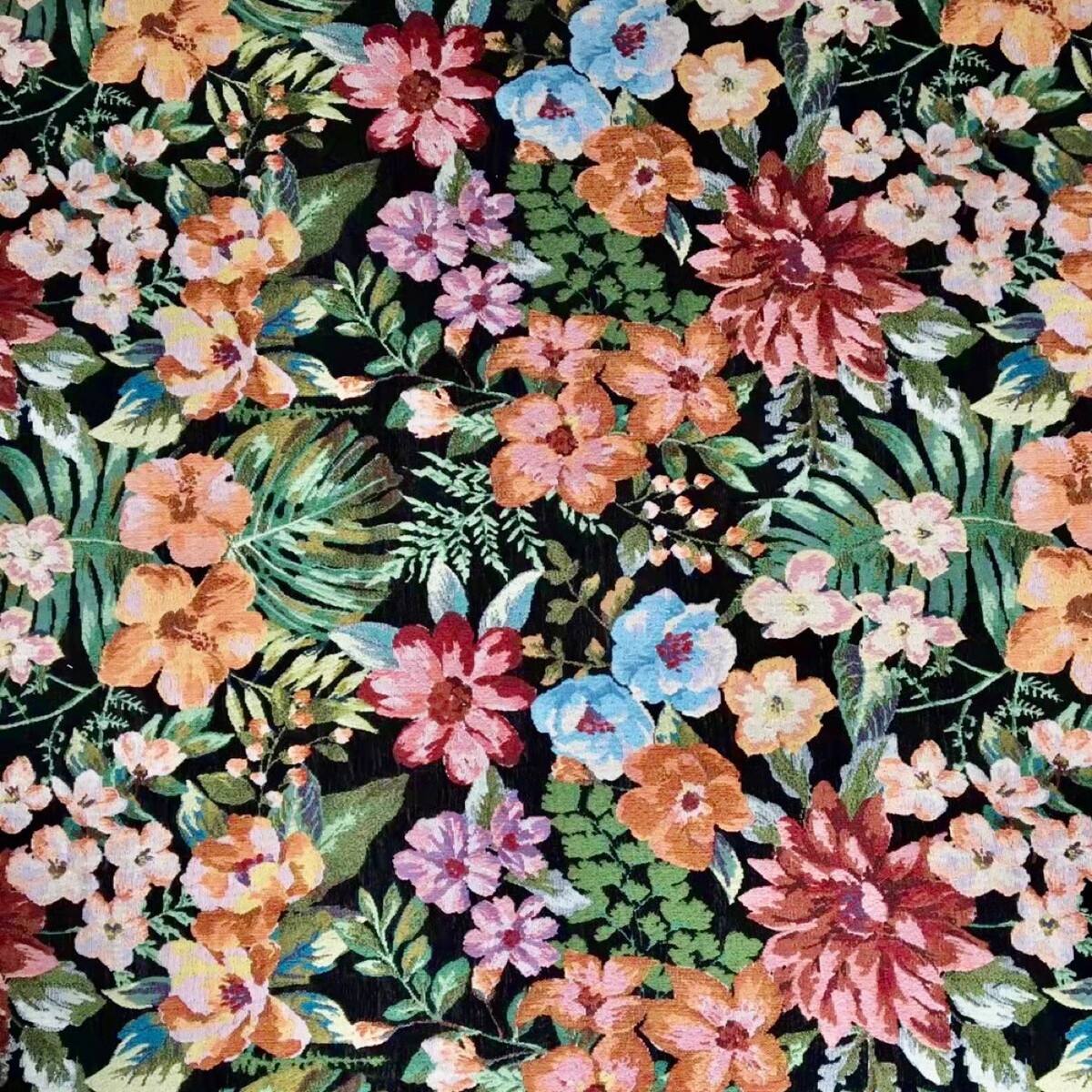 春季新款服装箱包加密雪尼尔花朵提花面料现货