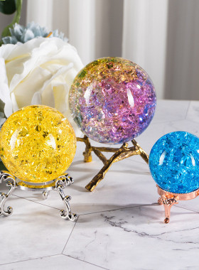 烤色彩色水晶冰裂球实心玻璃球假山喷泉裂纹流水盆景工艺礼品摆饰