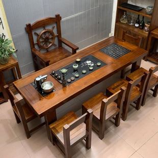 8e7q批发泡茶台一桌五椅客厅老船木茶桌椅组合家用实木功夫茶几小