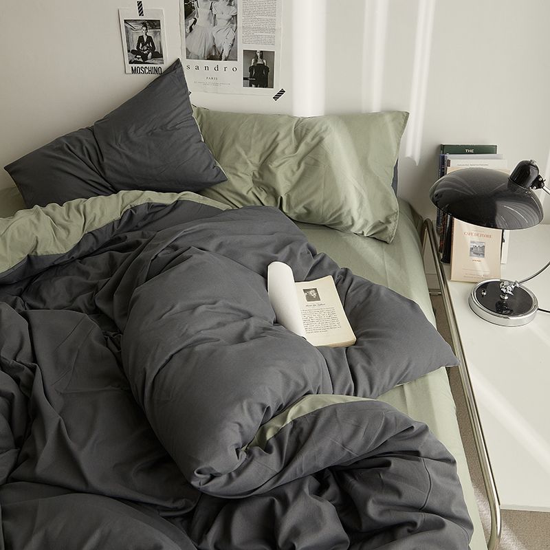 6b76纯色四件套三件套床上用品学生宿舍床单人水洗棉被套磨毛被罩