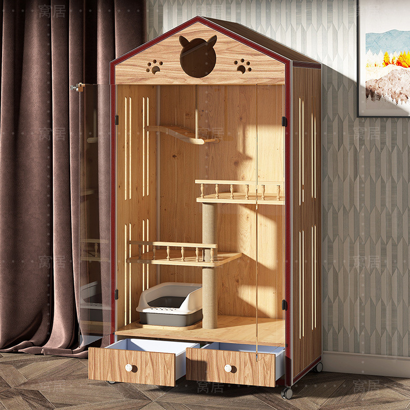 热销剑麻多功能宠物猫柜 批发猫爪柱豪华大空间带厕所猫屋 实木猫